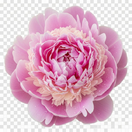 A stunning close-up of a lush pink peony flower showcasing its intricate layers of soft petals and vibrant center. Perfect for adding a touch of natural elegance to any design.の素材