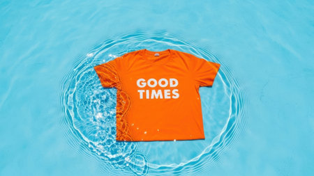 Orange T-shirt with Good Times written on it floating in waterの素材