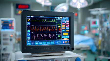 Modern patient vital signs monitor in a hospital operating room