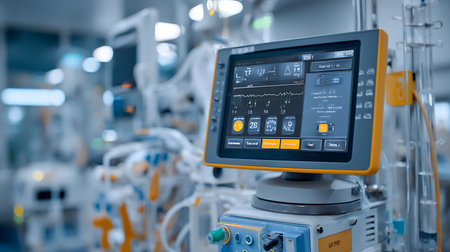 Modern medical ventilator with digital display in hospital setting