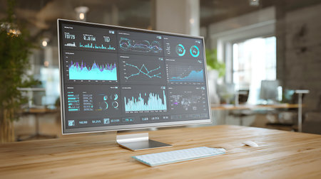 Modern computer monitor displaying complex financial data and charts