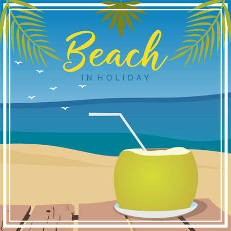 summer time vector banner design with fresh young coconut drinksのイラスト素材