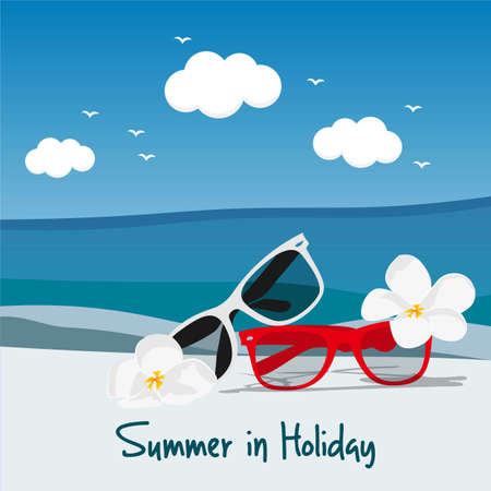 banner vector design during the summer with an effect on glasses and fragrant jasmine flowersのイラスト素材