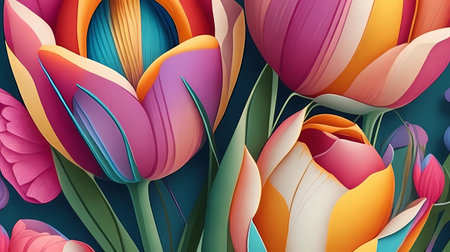 Colorful tulips background. Floral pattern. Vector illustration.の素材