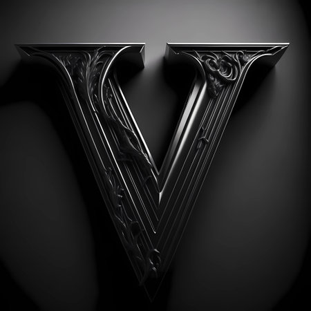 Metal letter v on a black background. 3d rendering, 3d illustration.の素材