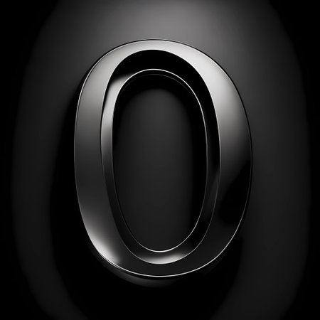 Black metallic number 0 on black background. 3D rendered alphabet.の素材