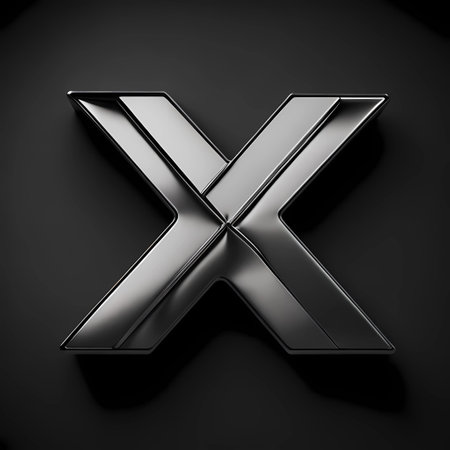 Metal alphabet symbol - letter X on black background. 3d renderingの素材