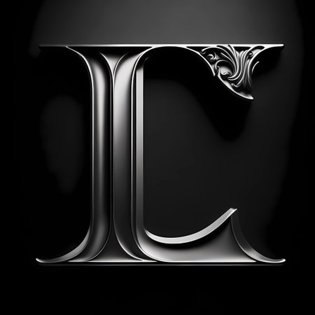 Metal letter for web or writing isolated on black background. 3d renderの素材