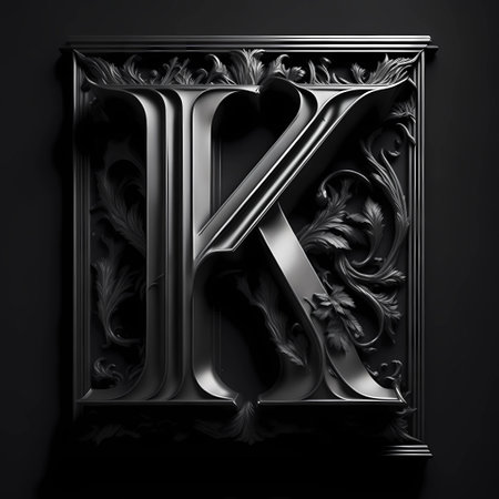 Luxury metal letter K on black background. 3D renderingの素材