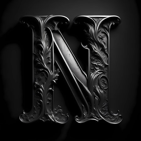 Metal ornamented letter M for web or writing. 3D renderの素材