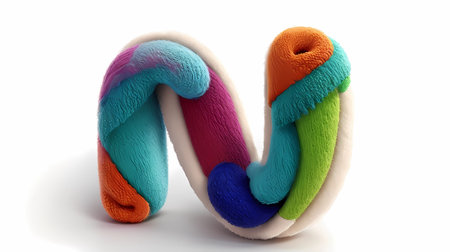 Letter W made of colorful plasticine on white background. 3D rendering.の素材