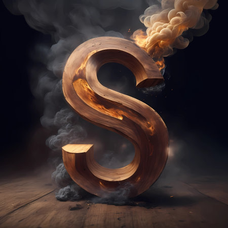 Wooden letter S with smoke on a dark background. 3d renderingの素材