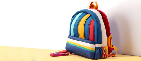 Colorful school backpack on white background. Back to school concept.の素材