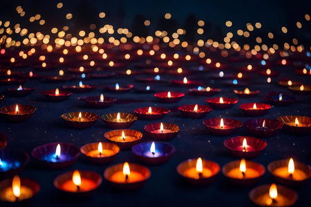 Candle light in Diwali festival, lighting of oil lampの素材