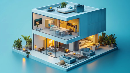 3d rendering of modern cozy house with pool and parking for saleの素材