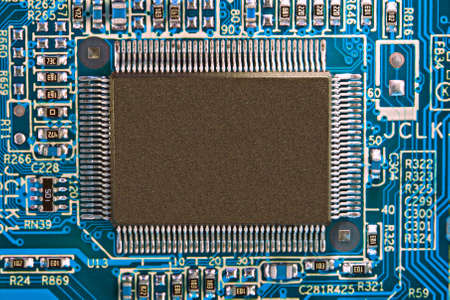 Blue electronic circuit board with processor