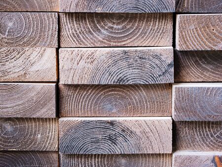 Close up board in profile with texture of tree rings for wall decoration