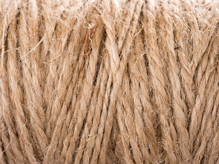 Skein of jute twine. Clew of natural rope. Close up