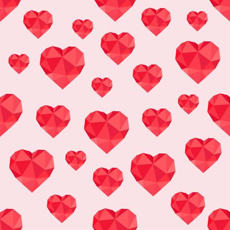 Abstract seamless pattern of red hearts low-polyのイラスト素材