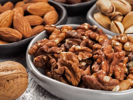 Plate with walnut close upの写真素材