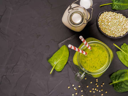 Green smoothie with buckwheat and spinachの写真素材