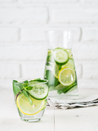infused detox water with cucumber, lemon and mintの写真素材