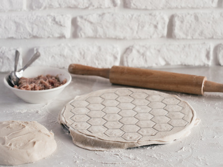 Process of making homemade pelmeniの写真素材