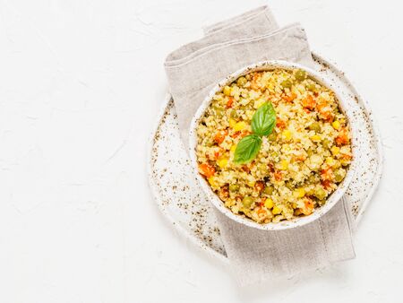 cauliflower rice with vegetables. copy spaceの写真素材