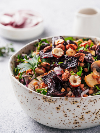 Warm buckwheat and beetroot saladの写真素材