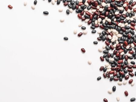 Top view of raw mixed beans with copy space