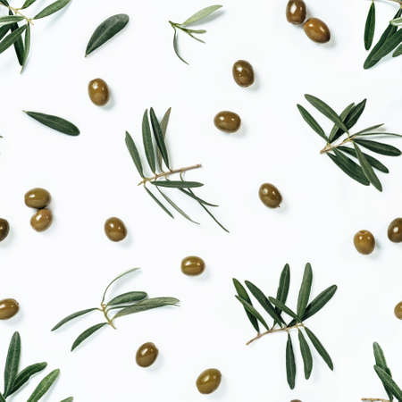 seamless pattern with green olive and branches