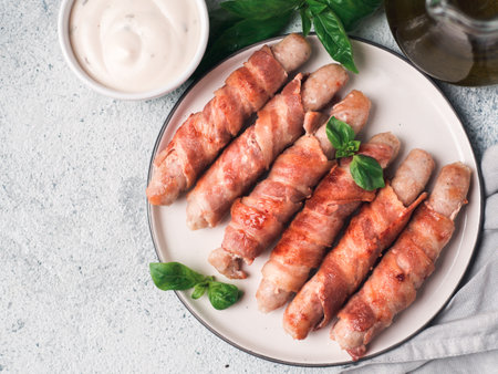 Sausages wrapped in baconの写真素材