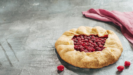 Raspberry galette or raspberries rustic tartの写真素材