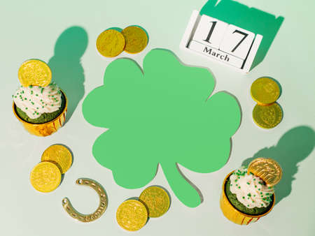 Saint Patricks day concept, copy space, flat lay