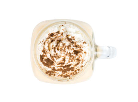 Homemade eggnog in mason jar isolated, top view