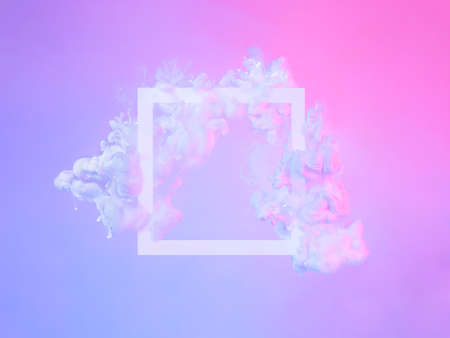 White frame in neon clouds, copy space. Abstract