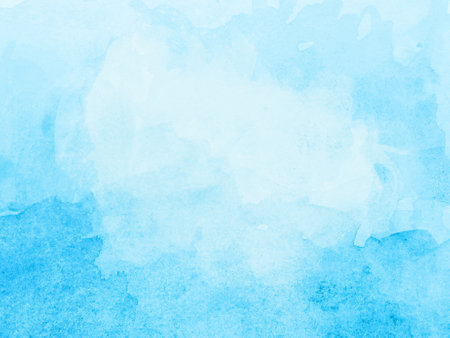 Pastel blue watercolor background. Abstract watercolor blue and turquoise gradient background with light copy space in center for designの写真素材