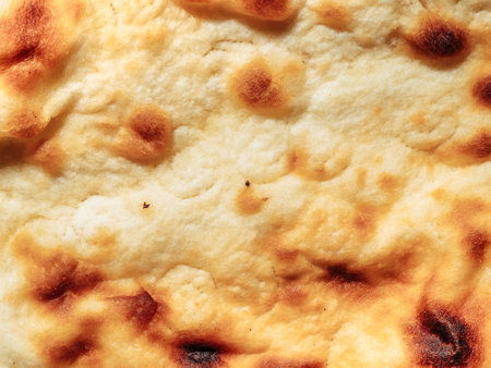 Naan bread texture. Fresh naan flat-bread texture as background or wallpaper. Copy space.の写真素材