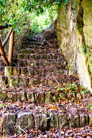 old brick and stone country stairs in Chiusi Della Verna, Arezzo, Tuscany, Italy