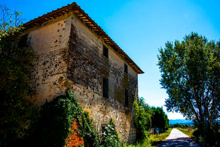 old abandoned house along the road to Citerna, Perugia, Umbria, Italyの写真素材
