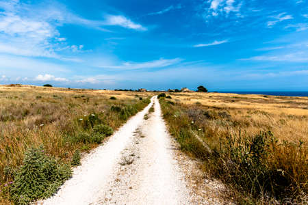 country road on the Sicilian hills of Selinunte in Trapani Sicily Italyの写真素材