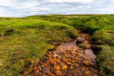 Porisstadavtn lake at dawn river in Akranes Icelandの写真素材