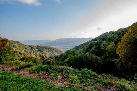 view of the Venetian plain between valleys and hills at Poleo Vicenza Italy
