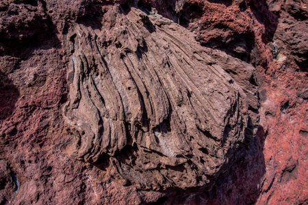 rock formations created by ancient lava flows in Madeira Portugalの写真素材
