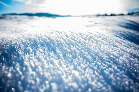 frozen snow crystals closeupの写真素材