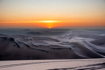 Sunset in the desert near Ica in Peruの写真素材