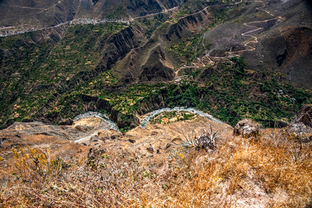 view of the Colca Canyon rock walls of the deep Colca Canyon in Arequipa Peru