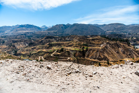 mountain landscape of the Andes and highlands of Peru in the province of Arequipa near the Colca...