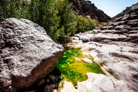 dry river between Jebel Saghro and Bab N Ali of the Moroccan Atlas between Ouarzazate and Marrakesh dry river without water Moroccoの写真素材