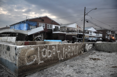 QUEENS, NY - NOVEMBER 11: Damaged houses without power at night in the Rockaway beach - Bel Harbor area due to impact from Hurricane Sandy in Queens, New York, U.S., on November 11, 2012.  のeditorial素材